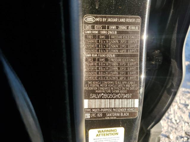2016 LAND ROVER RANGE ROVE SALVP2BG5GH079497