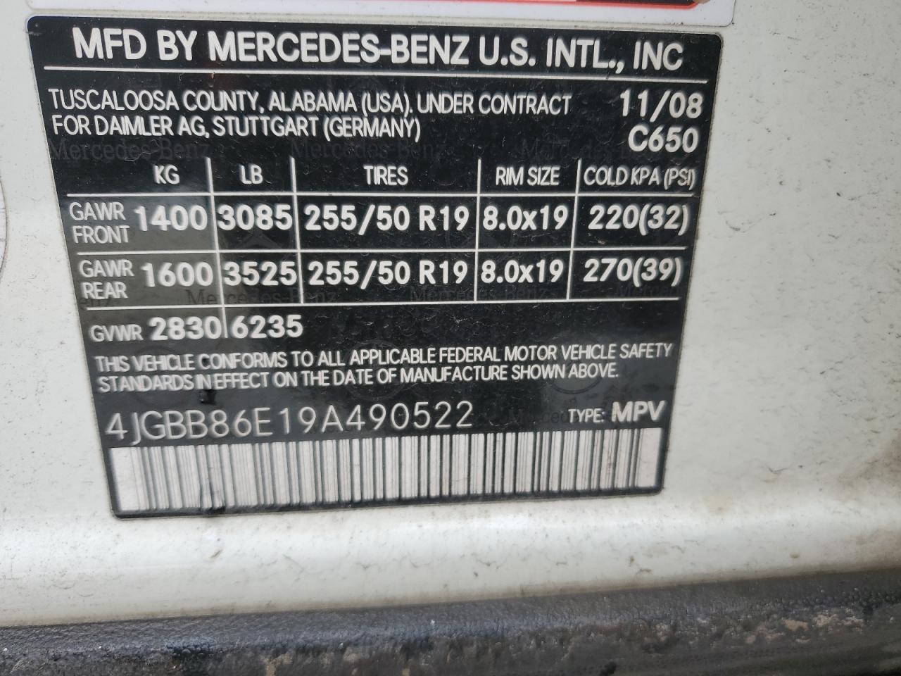 4JGBB86E19A490522 2009 Mercedes-Benz Ml 350