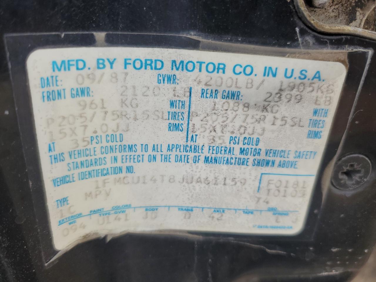 1FMCU14T8JUA61159 1988 Ford Bronco Ii