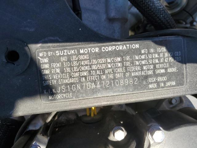 2007 SUZUKI GSX-R600 JS1GN7DA472108982