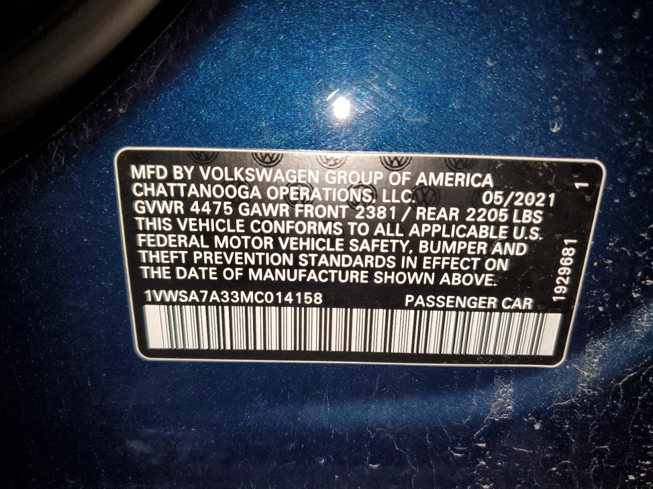 1vwsa7a33mc014158 1VWSA7A33MC014158 2021 Volkswagen Passat Se