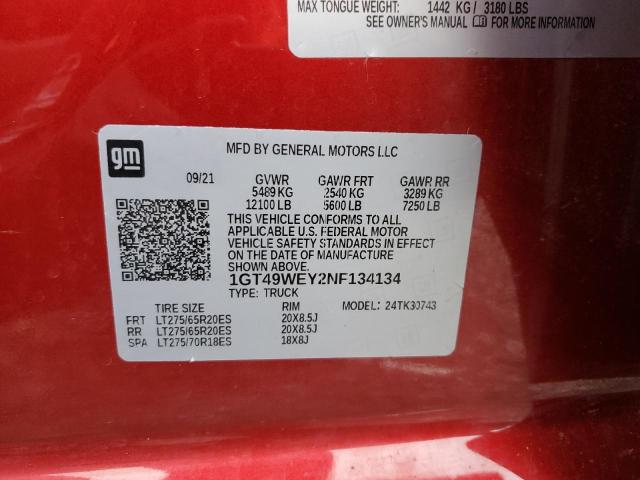 2022 GMC SIERRA K35 1GT49WEY2NF134134