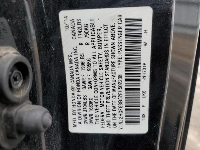 2015 Honda Civic Lx VIN: 2HGFG3B52FH502238 Lot: 41033164