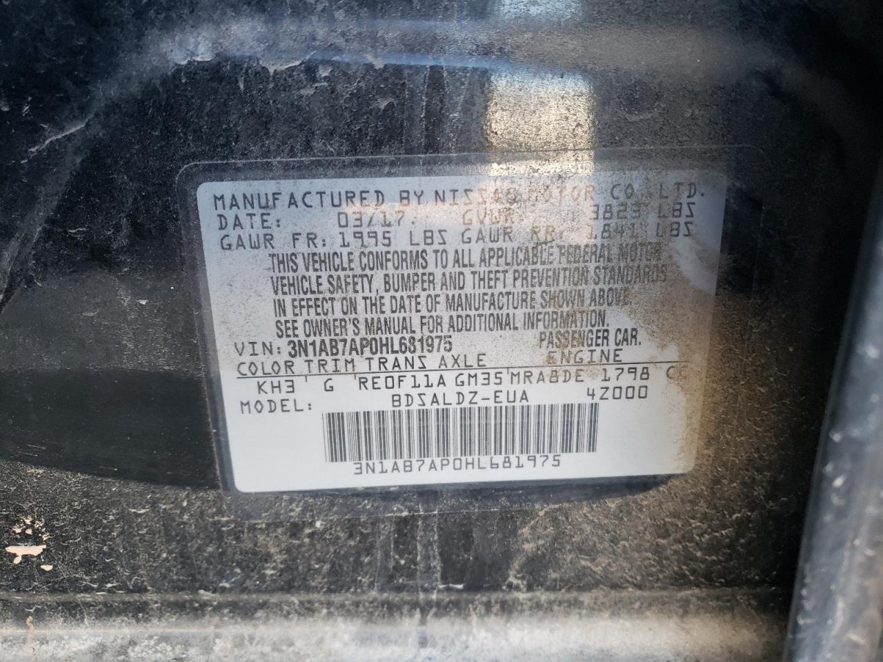 3N1AB7AP0HL681975 2017 Nissan Sentra S