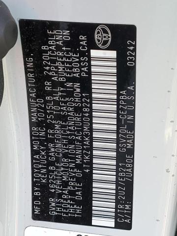 2021 TOYOTA CAMRY TRD 4T1KZ1AK3MU048221