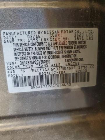 2016 NISSAN SENTRA S 3N1AB7AP2GY284690
