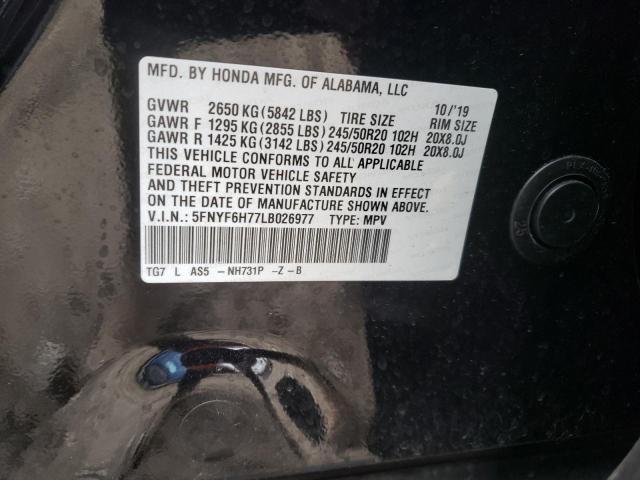 2020 HONDA PILOT BLAC - 5FNYF6H77LB026977