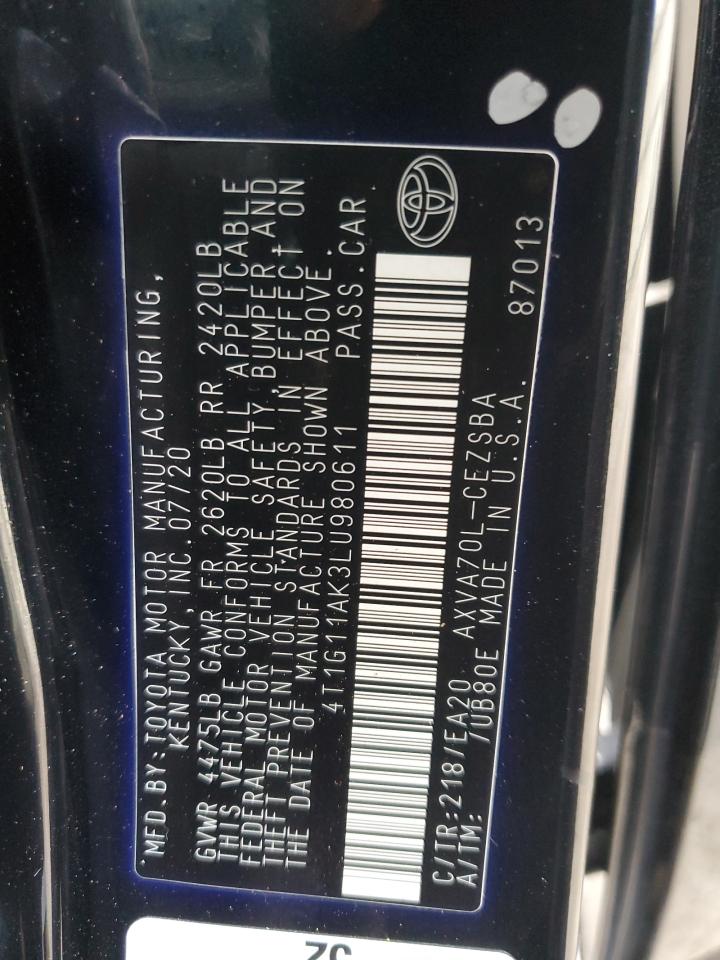 4T1G11AK3LU980611 2020 Toyota Camry Se