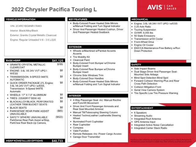 2022 CHRYSLER PACIFICA T - 2C4RC1BG8NR176483