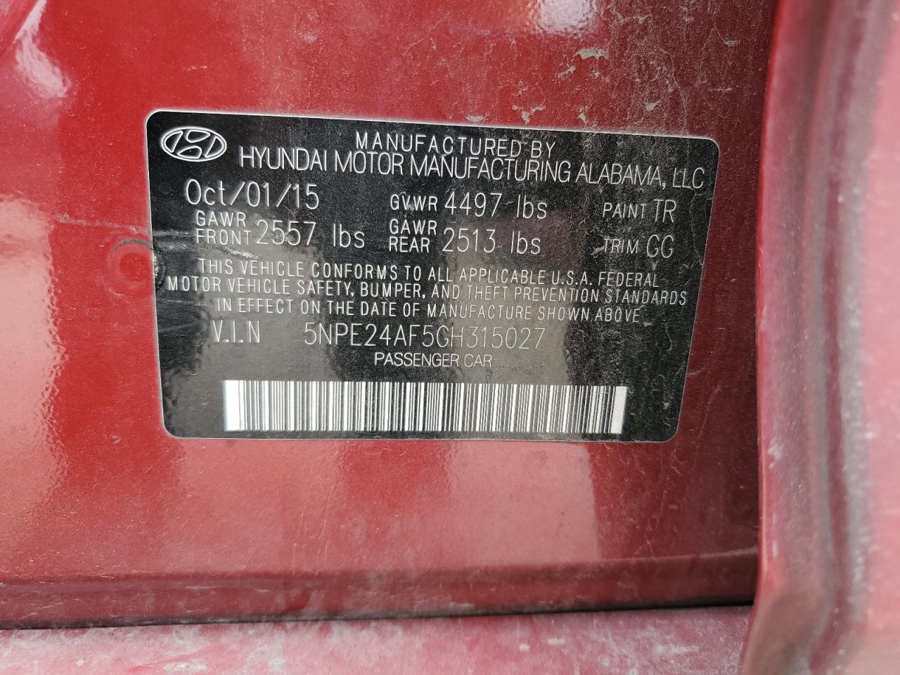 5NPE24AF5GH315027 2016 Hyundai Sonata Se