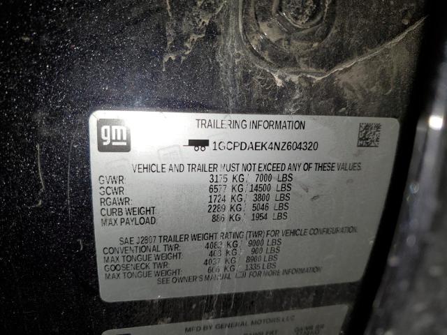 2022 Chevrolet Silverado K1500 VIN: 1GCPDAEK4NZ604320 Lot: 43067684