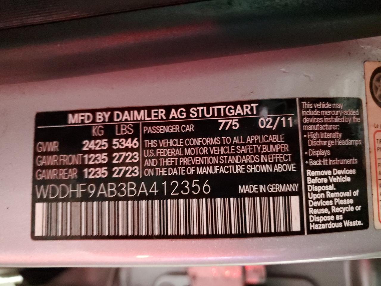 WDDHF9AB3BA412356 2011 Mercedes-Benz E 550 4Matic