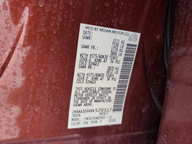 2019 NISSAN TITAN PLAT - 1N6AA1E6XKN520312