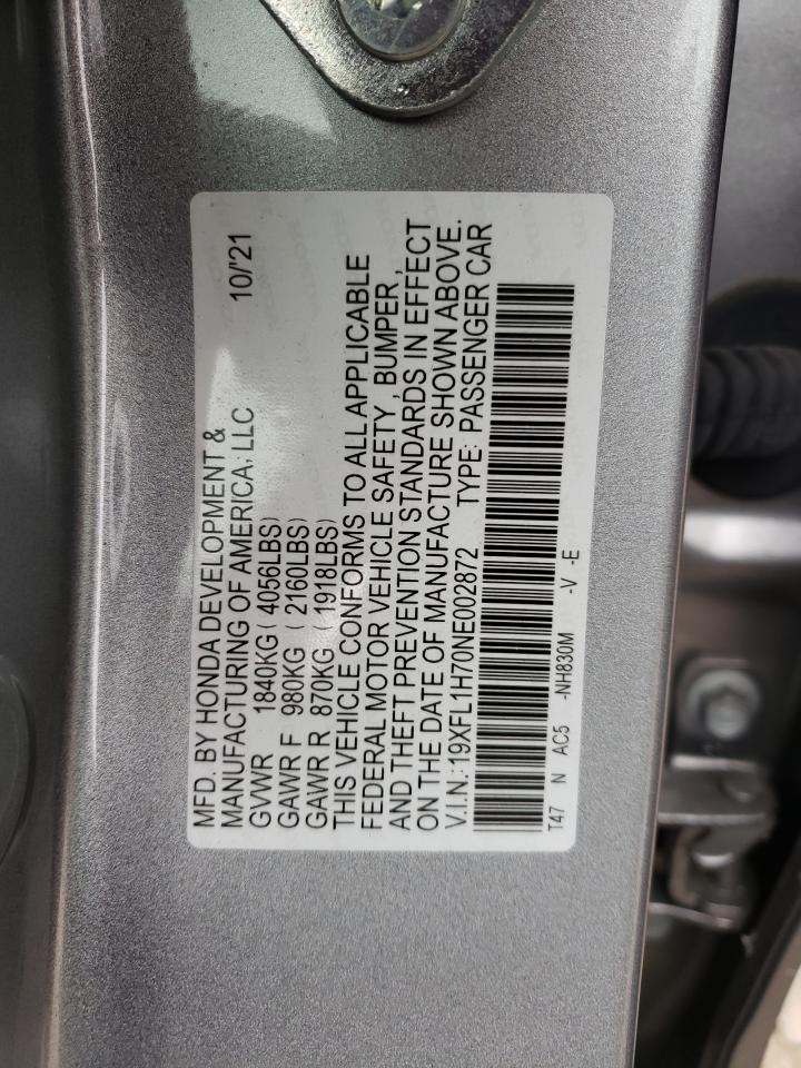 19XFL1H70NE002872 2022 Honda Civic Ex-L