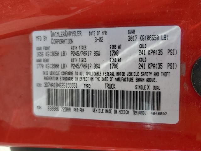 2002 Dodge Ram 1500 VIN: 3D7HA18N62G155551 Lot: 44997974