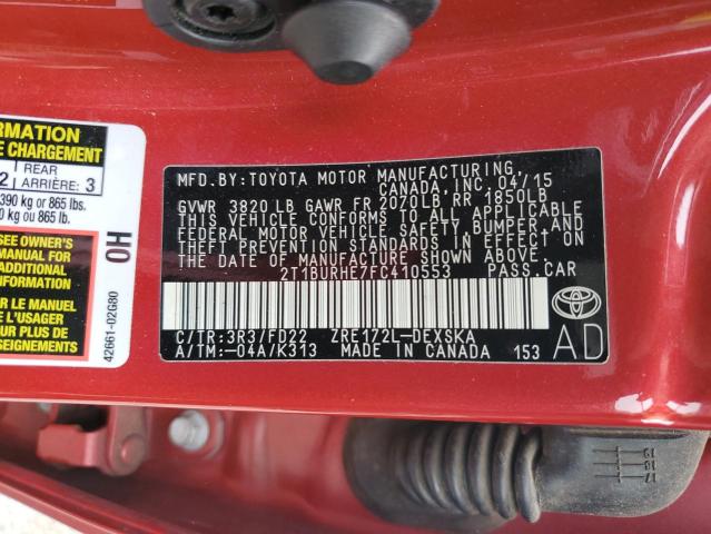 2015 TOYOTA COROLLA L 2T1BURHE7FC410553