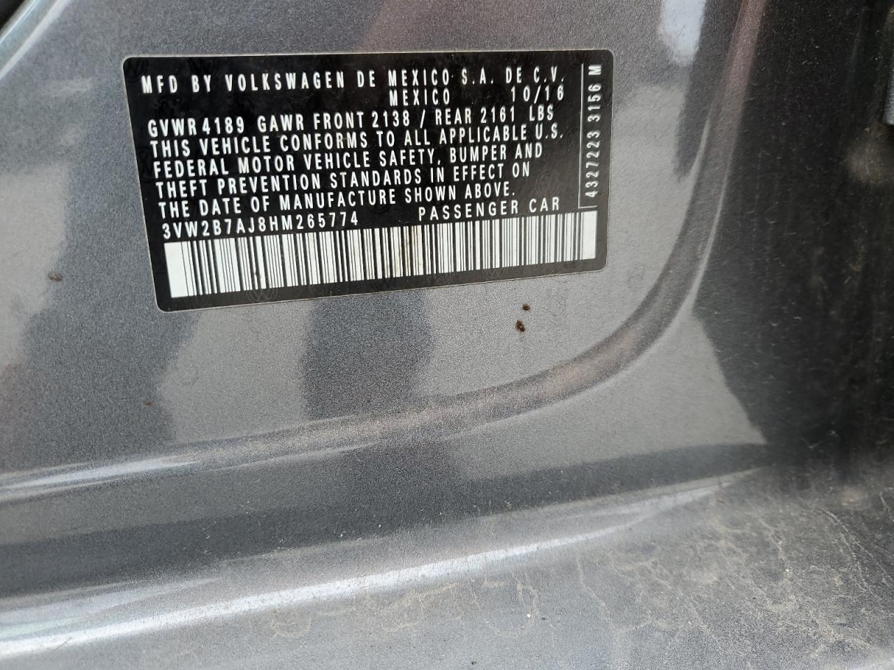 3VW2B7AJ8HM265774 2017 Volkswagen Jetta S
