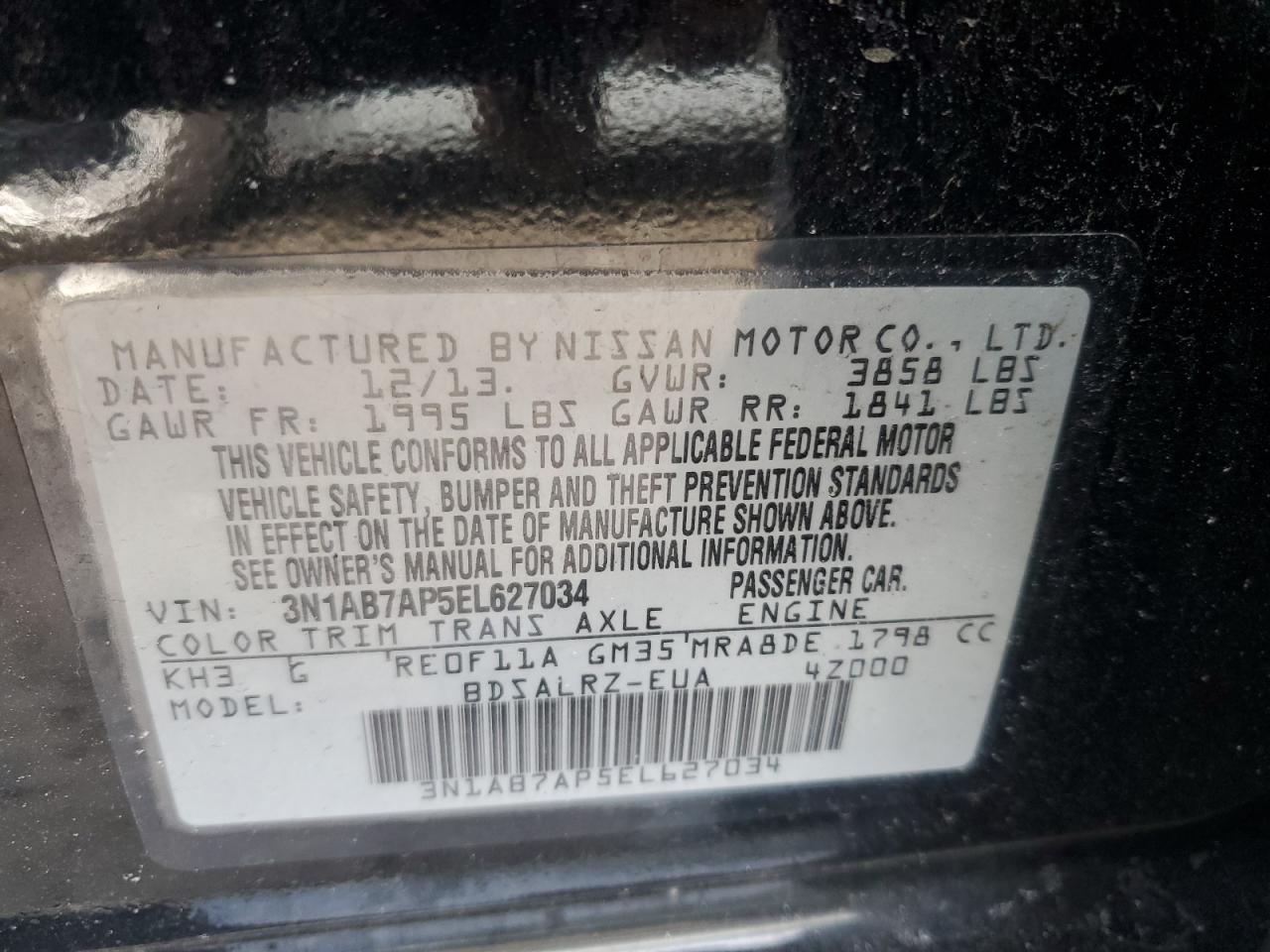 3N1AB7AP5EL627034 2014 Nissan Sentra S