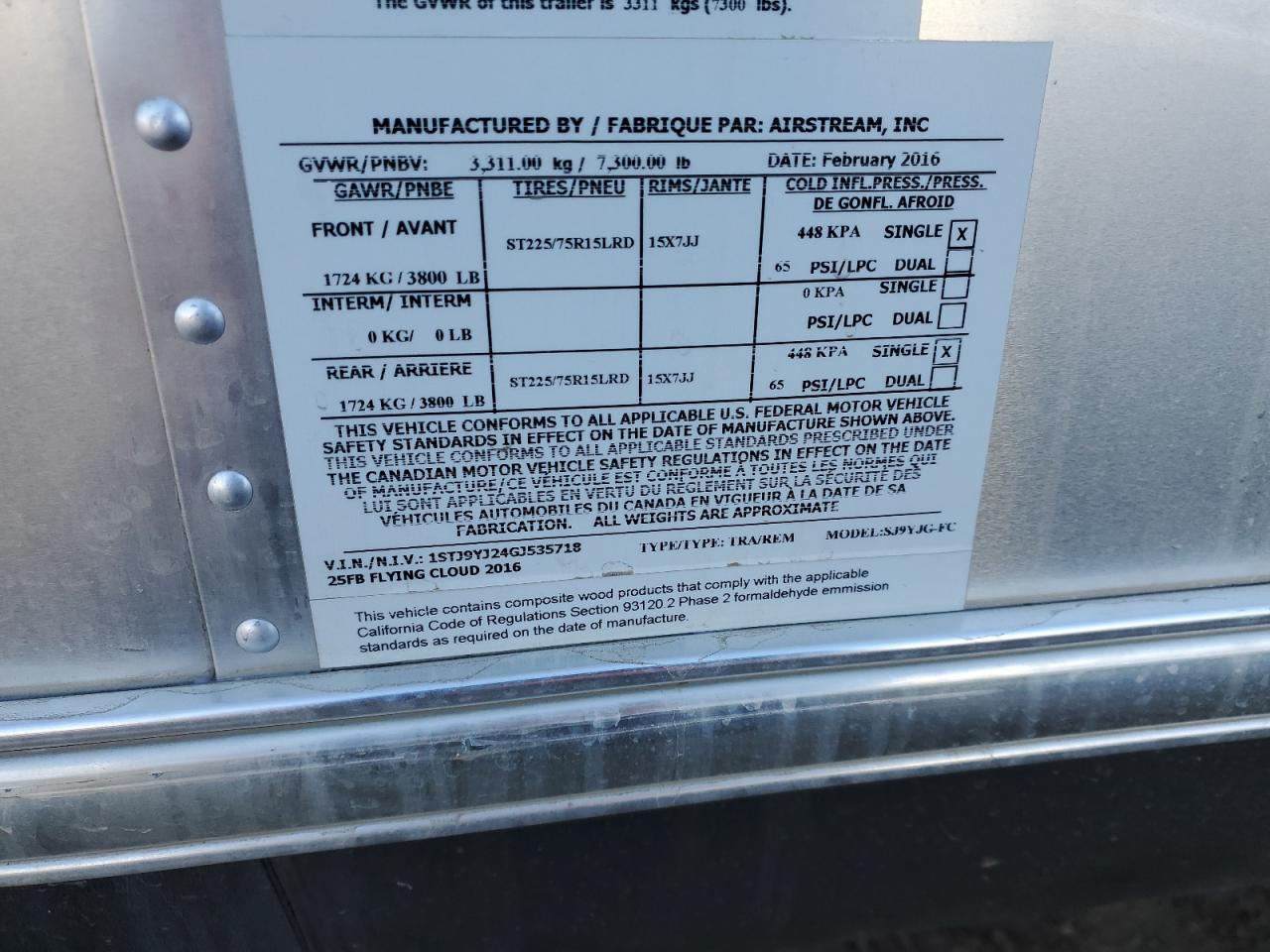 1STJ9YJ24GJ535718 2016 Airs Flying Clo