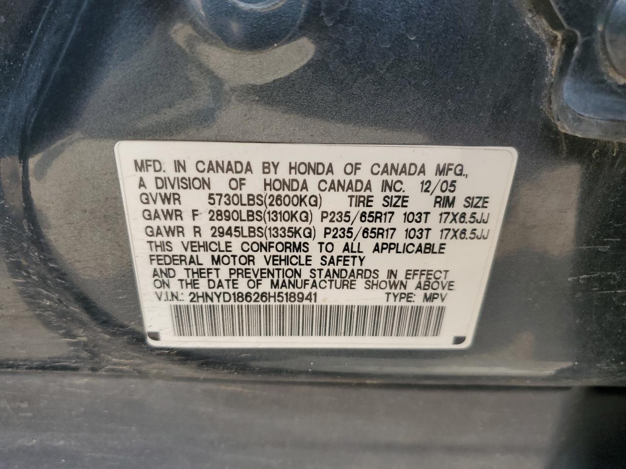 2HNYD18626H518941 2006 Acura Mdx Touring