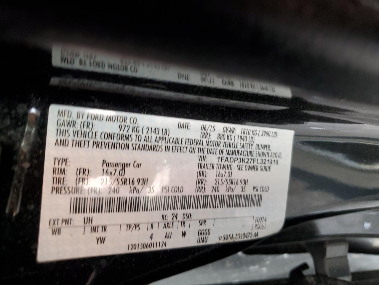 1FADP3K27FL321916 2015 Ford Focus Se