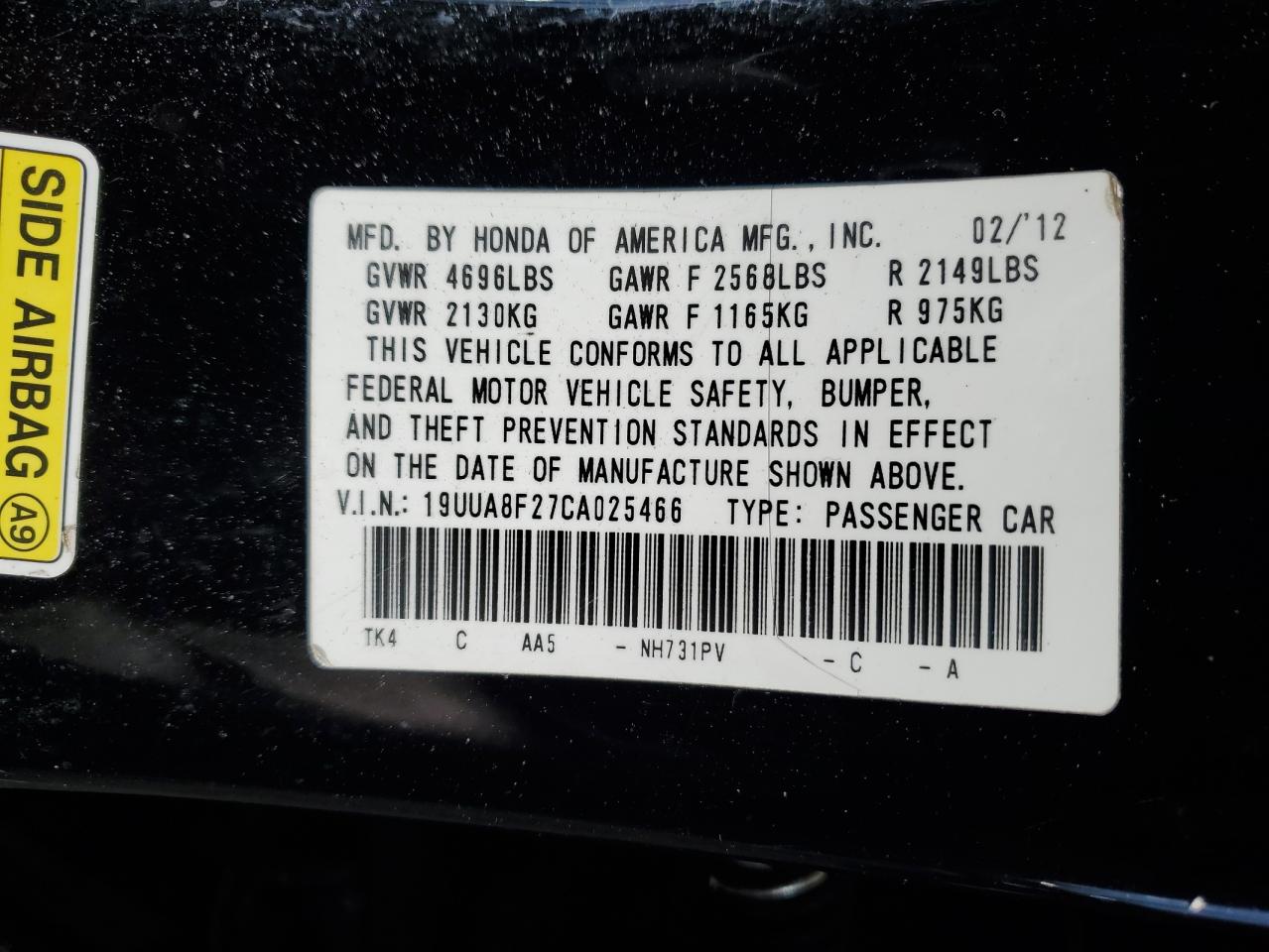 19uua8f27ca025466 19UUA8F27CA025466 2012 Acura Tl