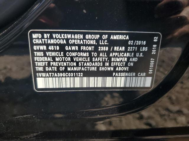 2016 VOLKSWAGEN PASSAT S 1VWAT7A39GC031122