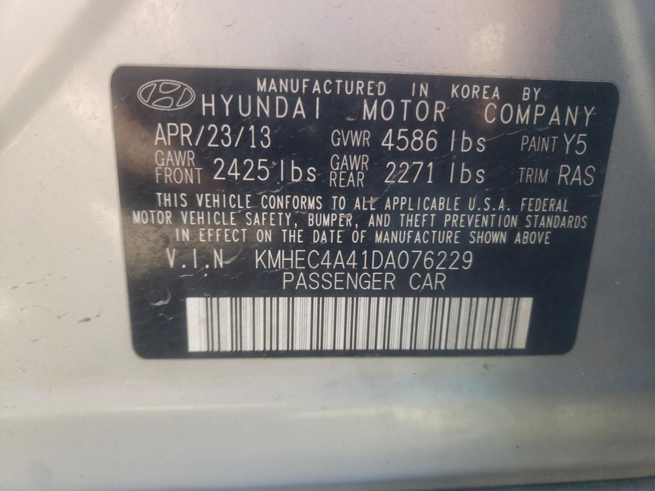 KMHEC4A41DA076229 2013 Hyundai Sonata Hybrid