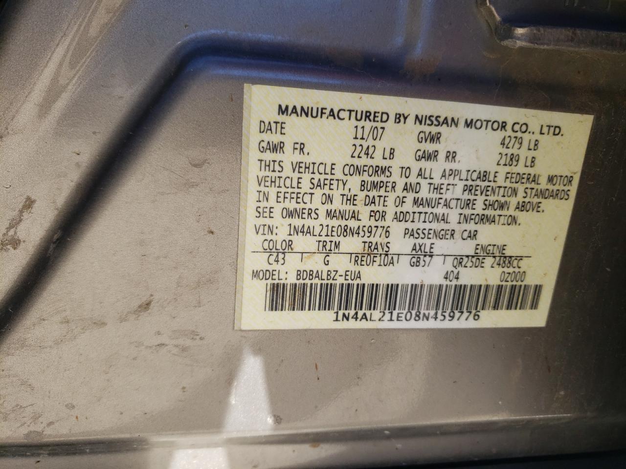 1N4AL21E08N459776 2008 Nissan Altima 2.5