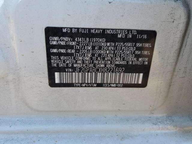 2017 SUBARU CROSSTREK JF2GPABCXH8221692