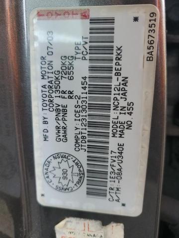 2003 Toyota Echo VIN: JTDBT123130311454 Lot: 40979924