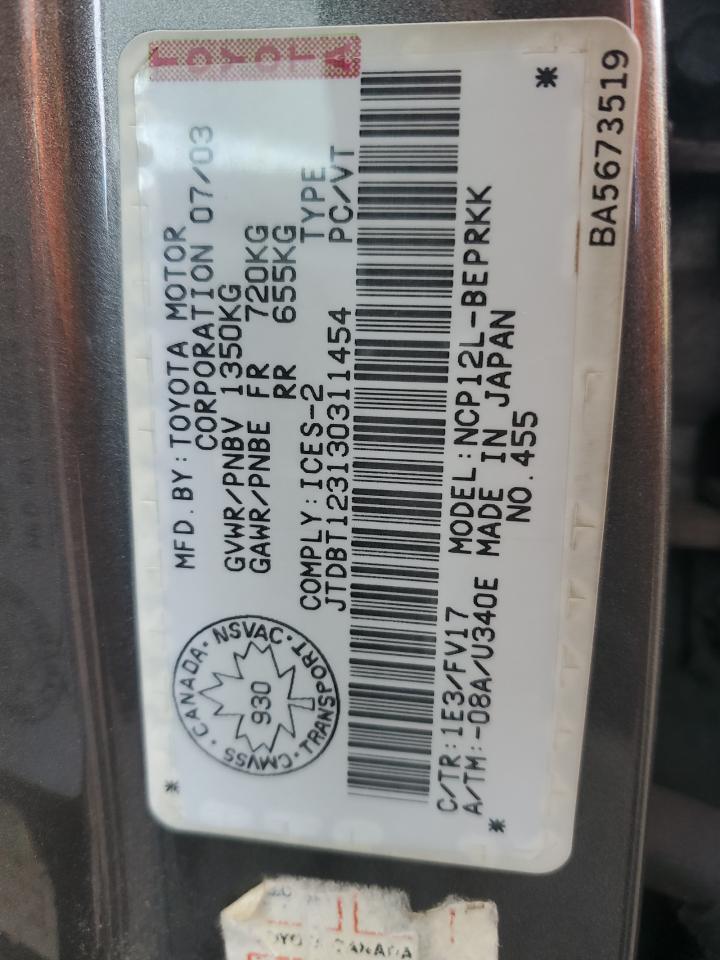 JTDBT123130311454 2003 Toyota Echo