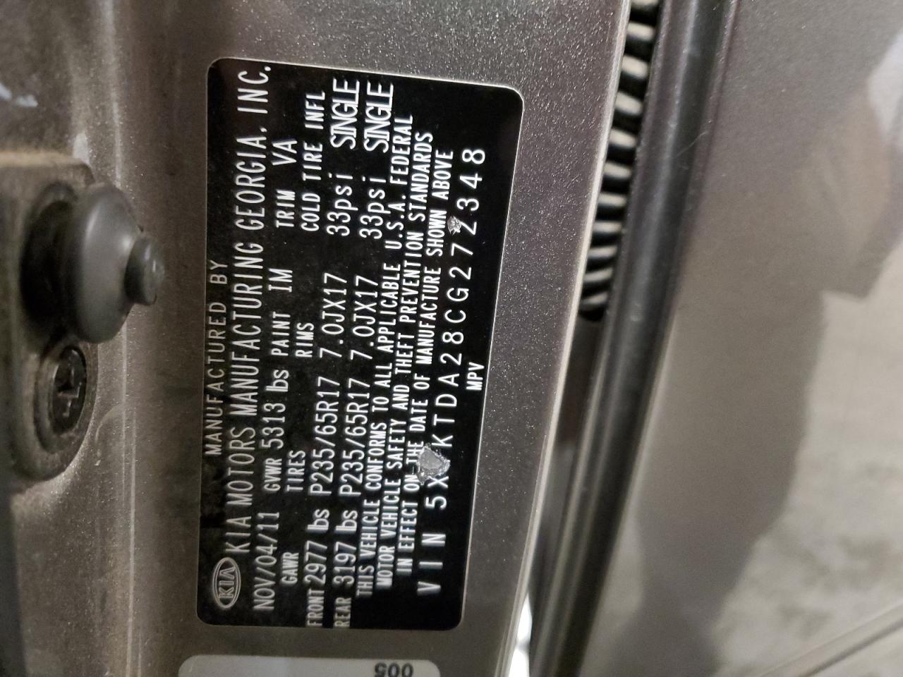 5XYKTDA28CG272348 2012 Kia Sorento Base