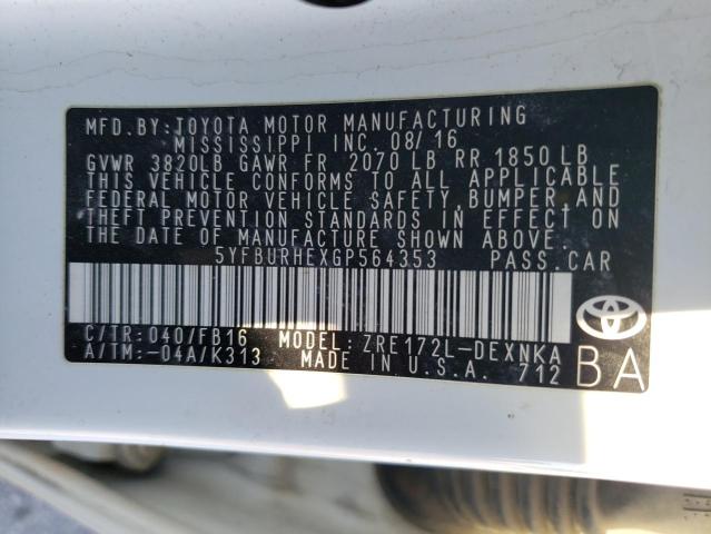 2016 TOYOTA COROLLA L 5YFBURHEXGP564353