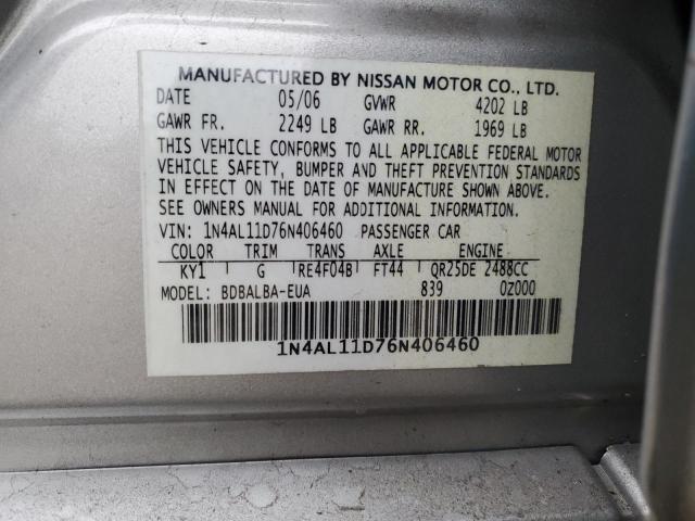 2006 Nissan Altima S VIN: 1N4AL11D76N406460 Lot: 44715774