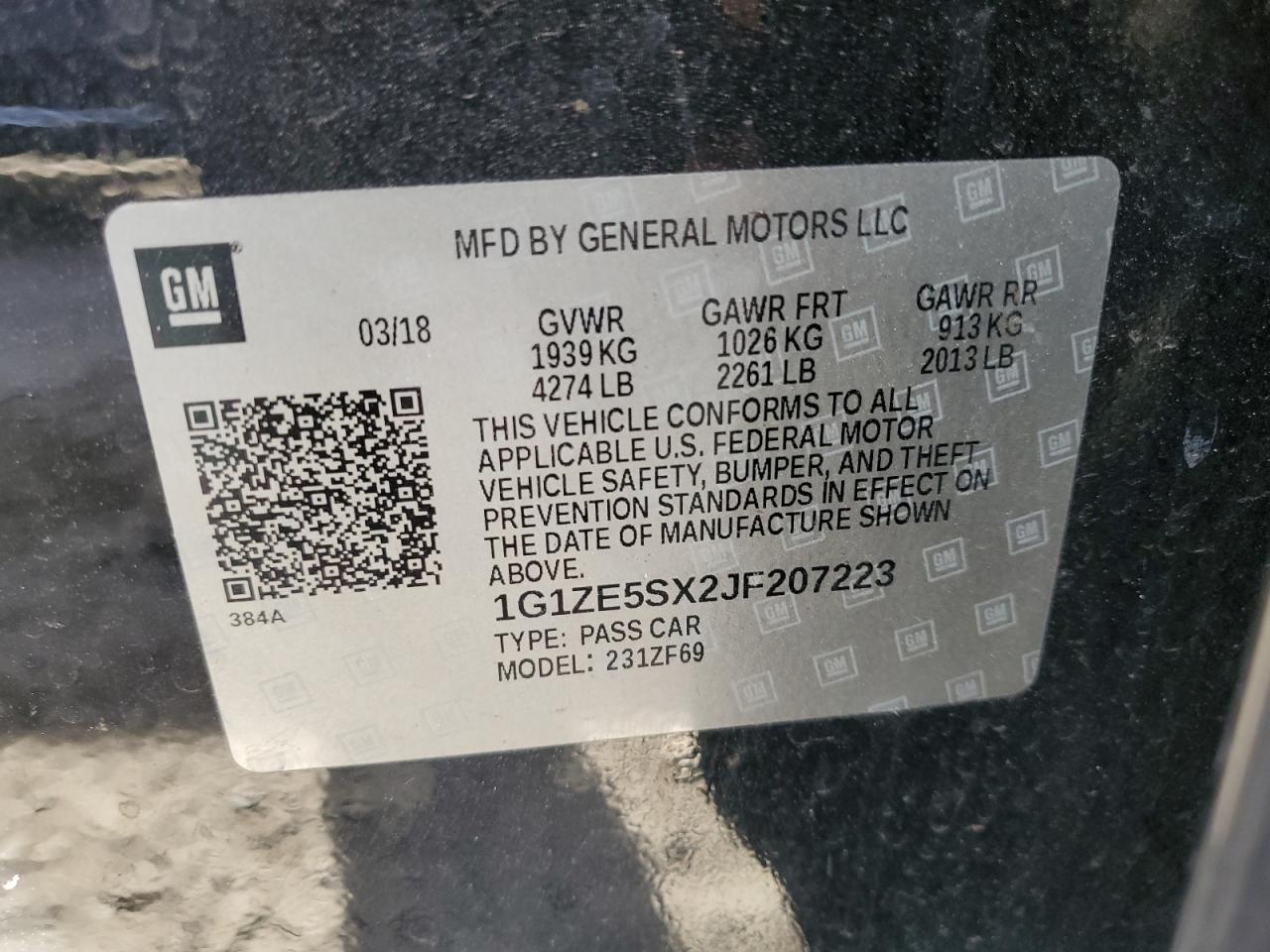 1G1ZE5SX2JF207223 2018 Chevrolet Malibu Premier