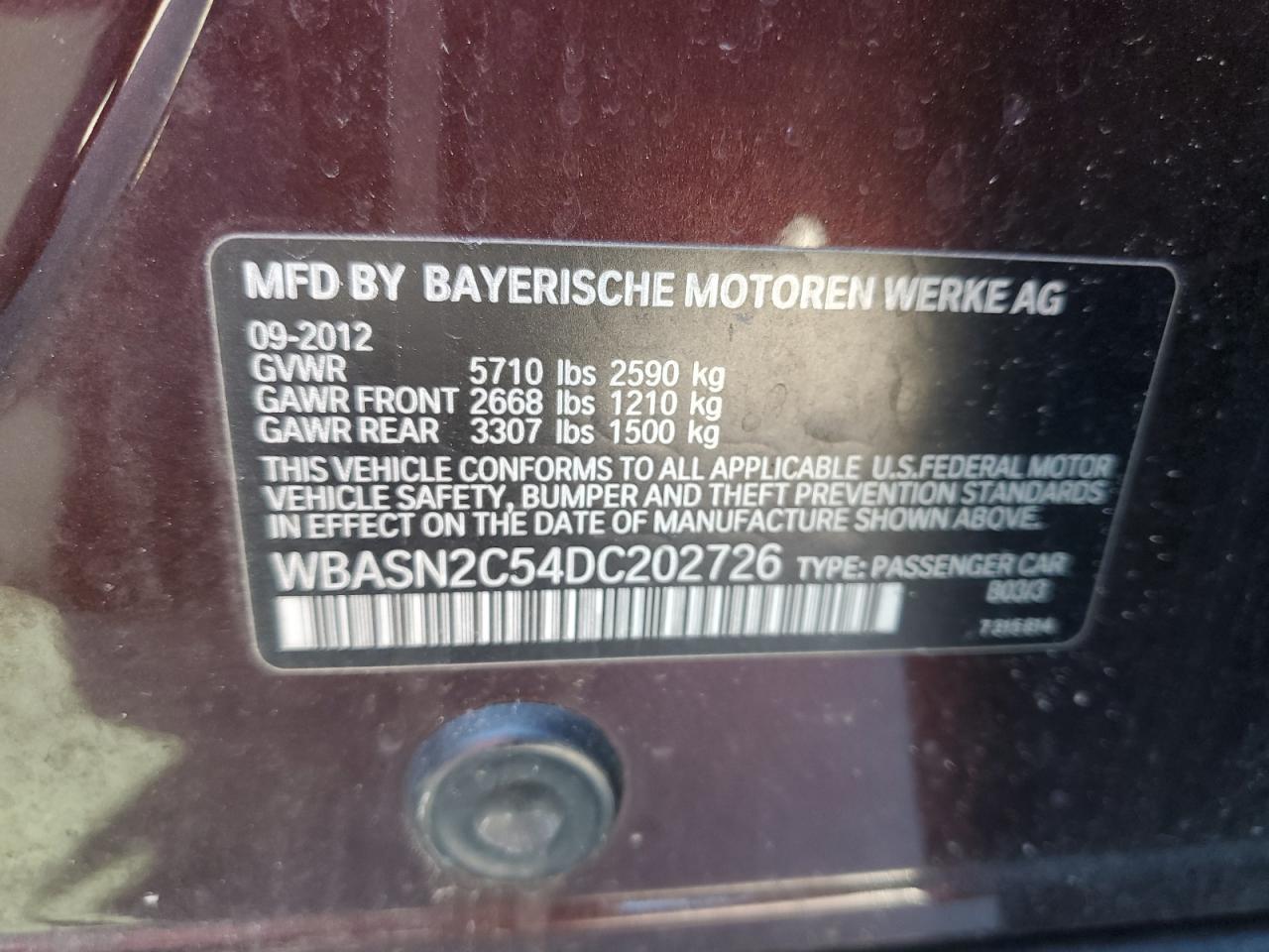 2013 BMW 535 IGT 3.0L  6(VIN: WBASN2C54DC202726