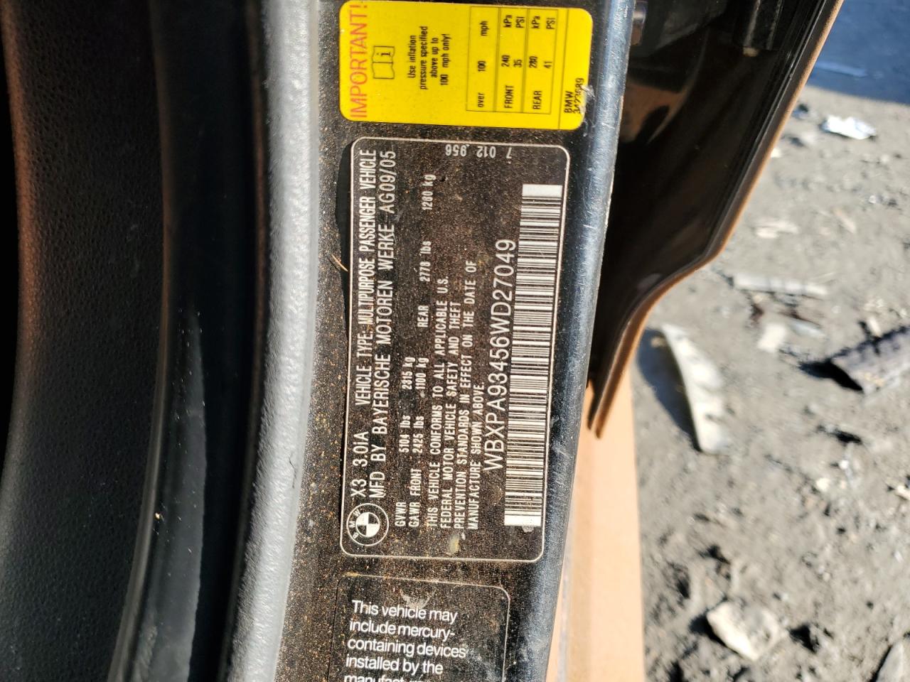 WBXPA93456WD27049 2006 BMW X3 3.0I