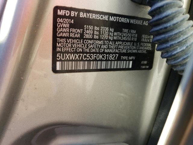 2015 BMW X3 XDRIVE3 5UXWX7C53F0K31827