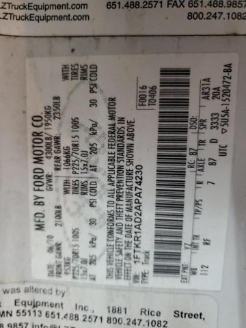 2010 Ford Ranger VIN: 1FTKR1AD2APA74230 Lot: 43192794