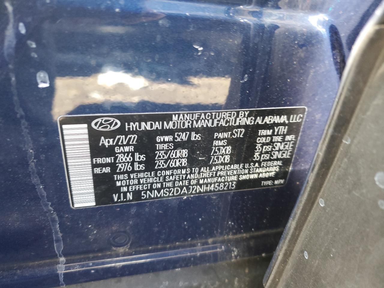 5NMS2DAJ2NH458213 2022 Hyundai Santa Fe Sel