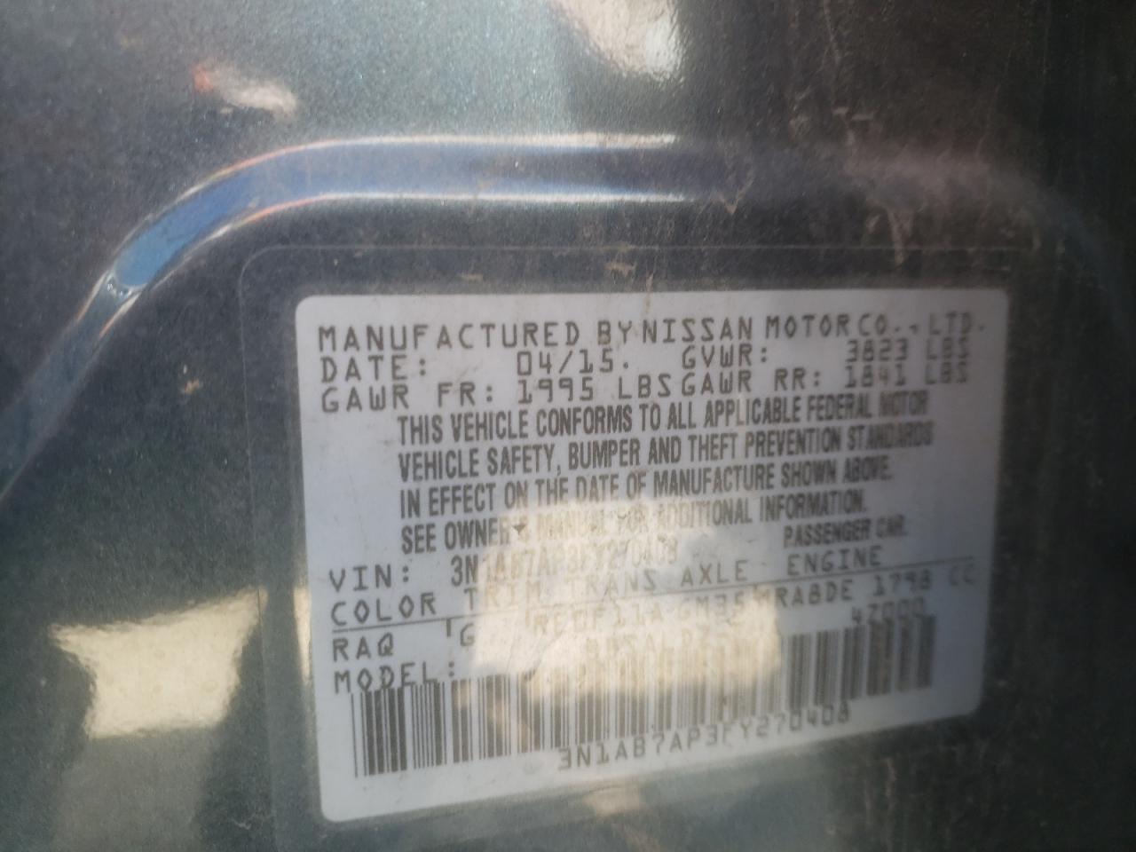 3N1AB7AP3FY270408 2015 Nissan Sentra S