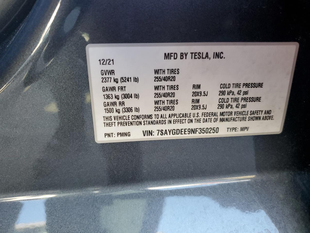 7SAYGDEE9NF350250 2022 Tesla Model Y