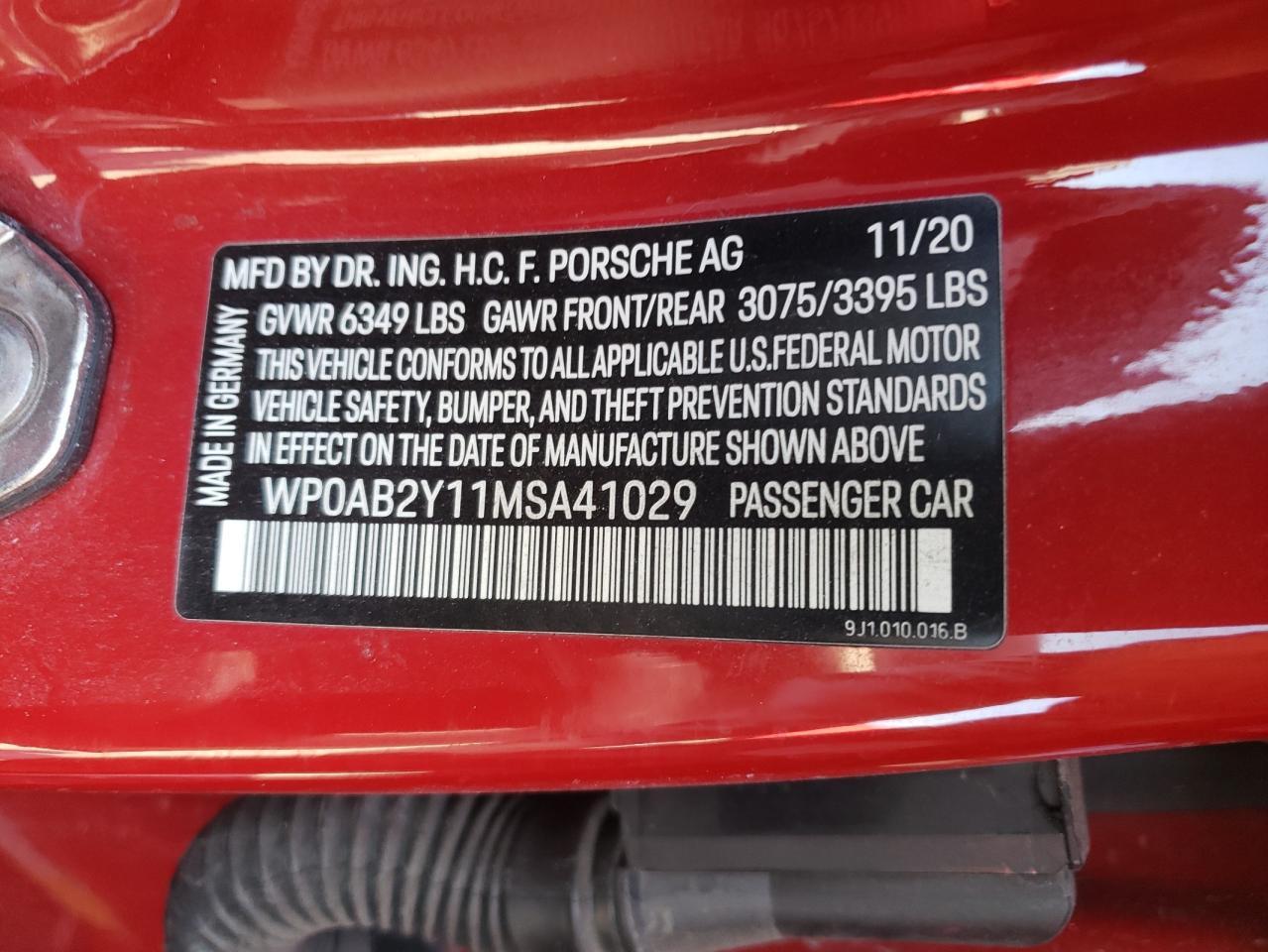 2021 Porsche Taycan 4S vin: WP0AB2Y11MSA41029