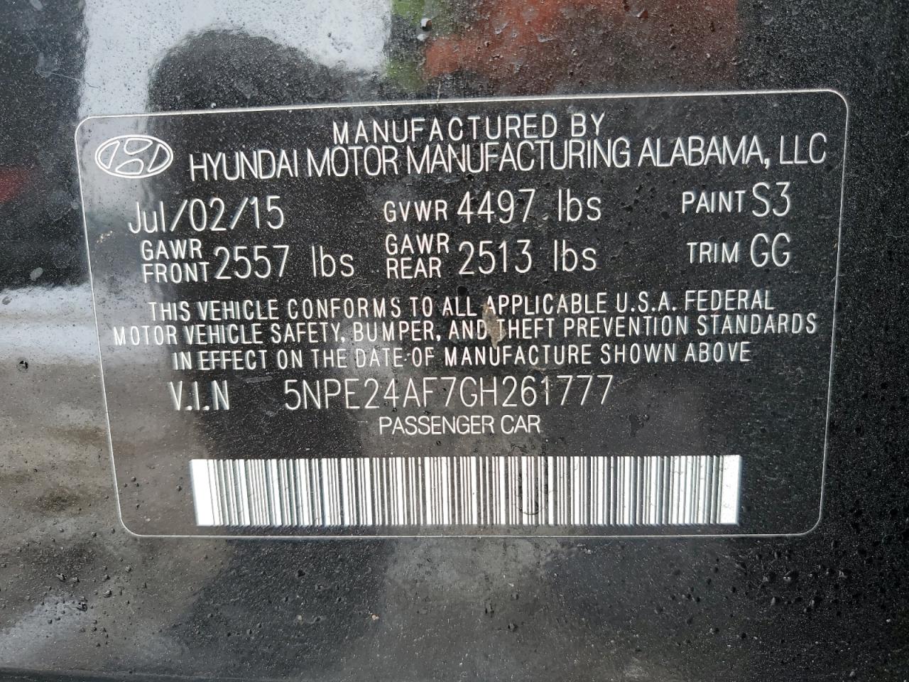 5NPE24AF7GH261777 2016 Hyundai Sonata Se