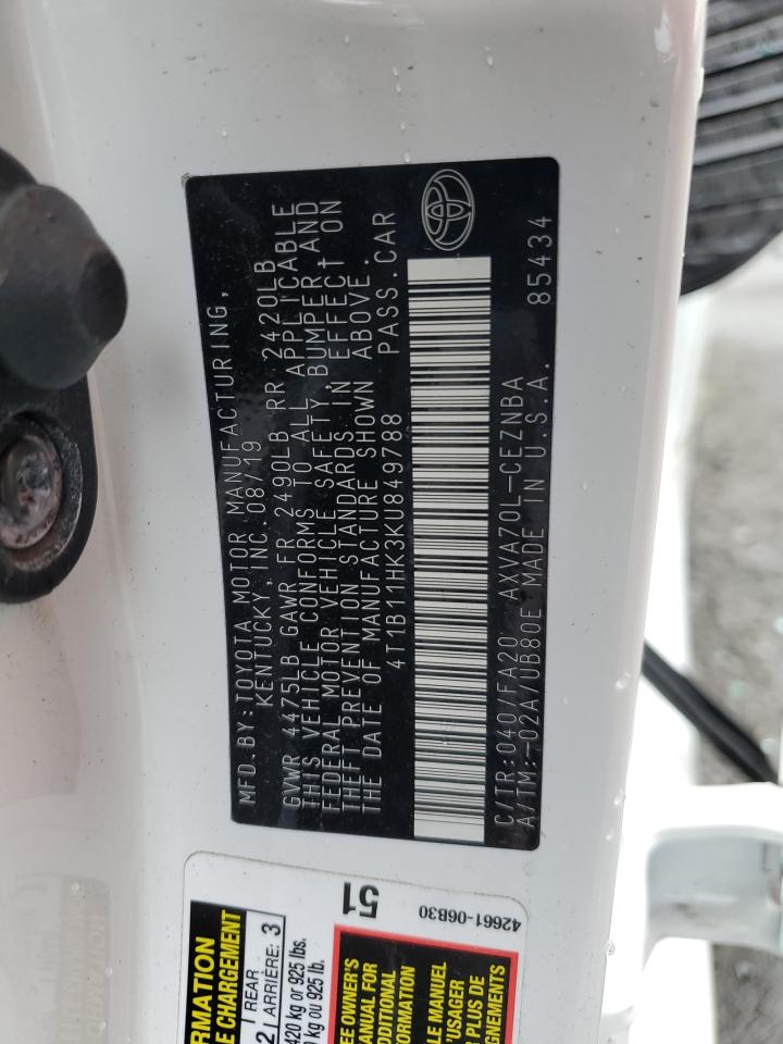 4T1B11HK3KU849788 2019 Toyota Camry L