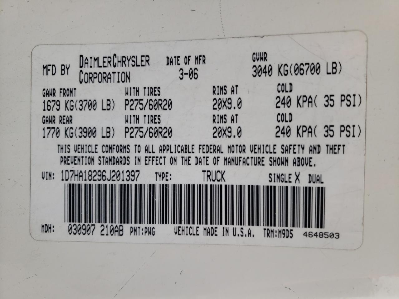 1D7HA18296J201397 2006 Dodge Ram 1500 St