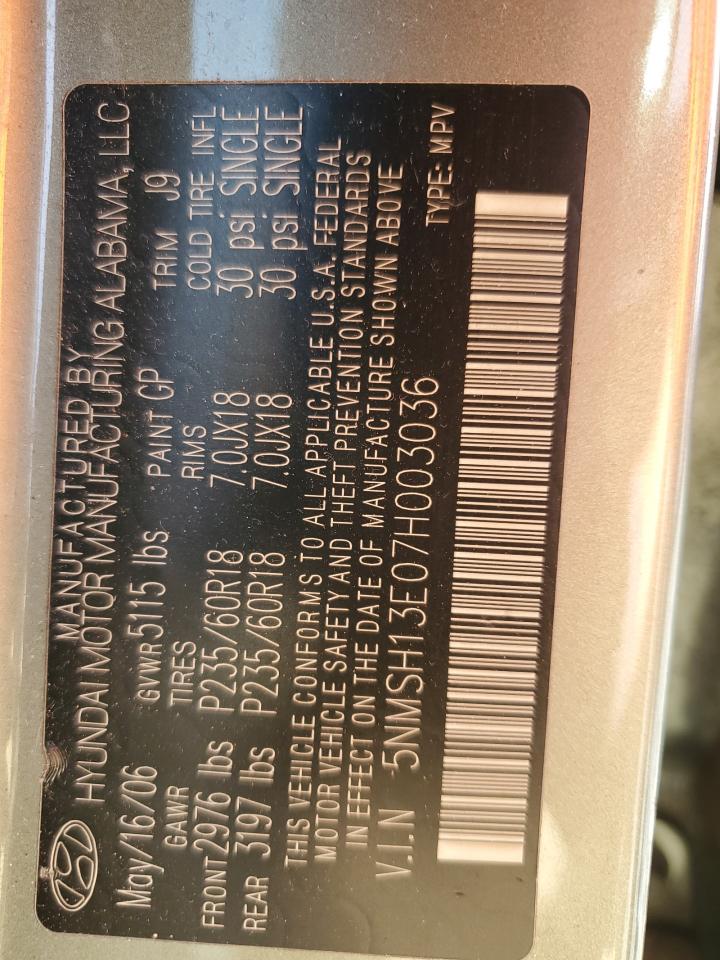 5NMSH13E07H003036 2007 Hyundai Santa Fe Se