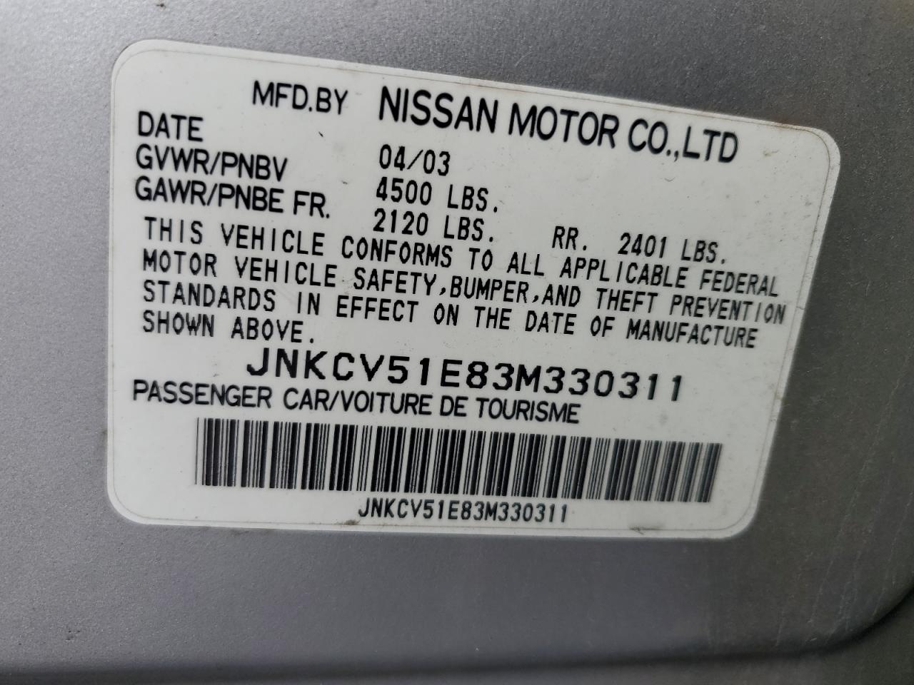 JNKCV51E83M330311 2003 Infiniti G35