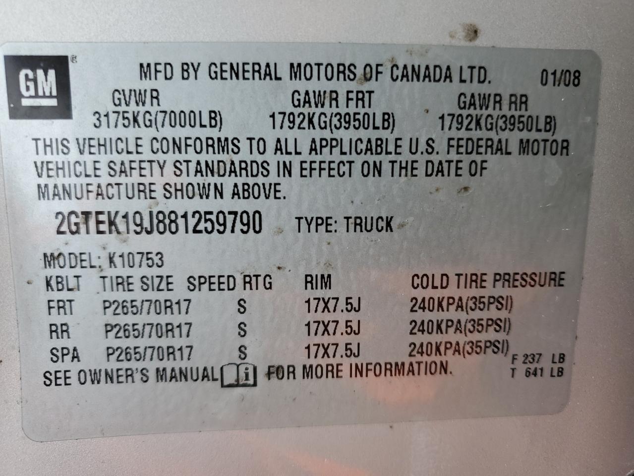 2GTEK19J881259790 2008 GMC Sierra K1500